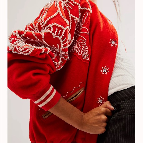 Free People Pretty In Pearls Bomber Jacket - Picture 3 of 4